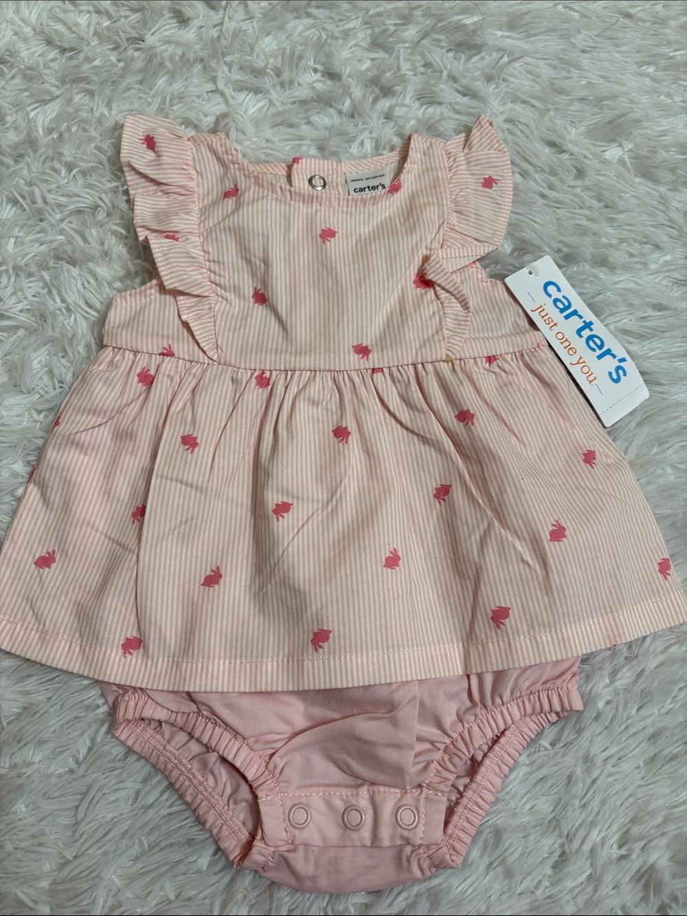 NWT Carter’s Just One You Light Pink Bunny Print Ruffle Sleeveless One Piece 3M